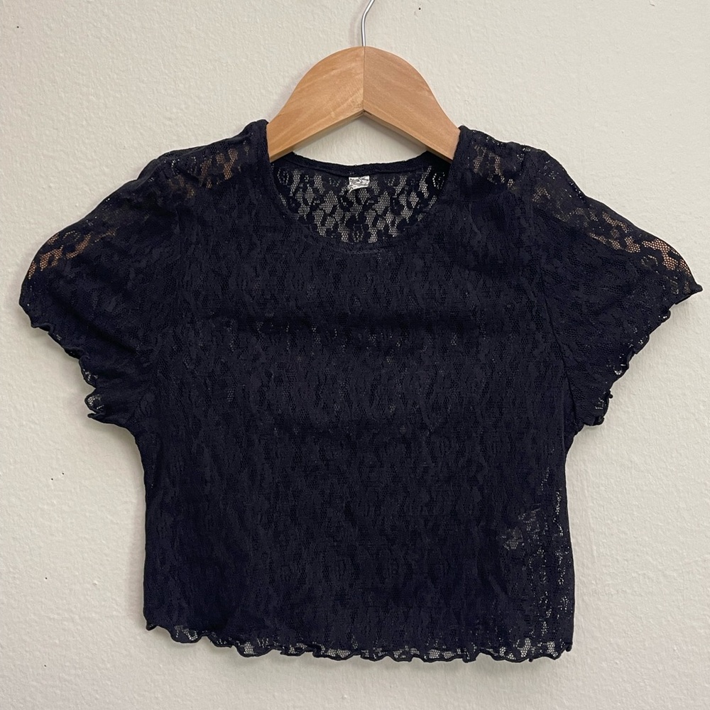 Free People Intimately Black Lace Crop Top See Through Goth Witchy size XS